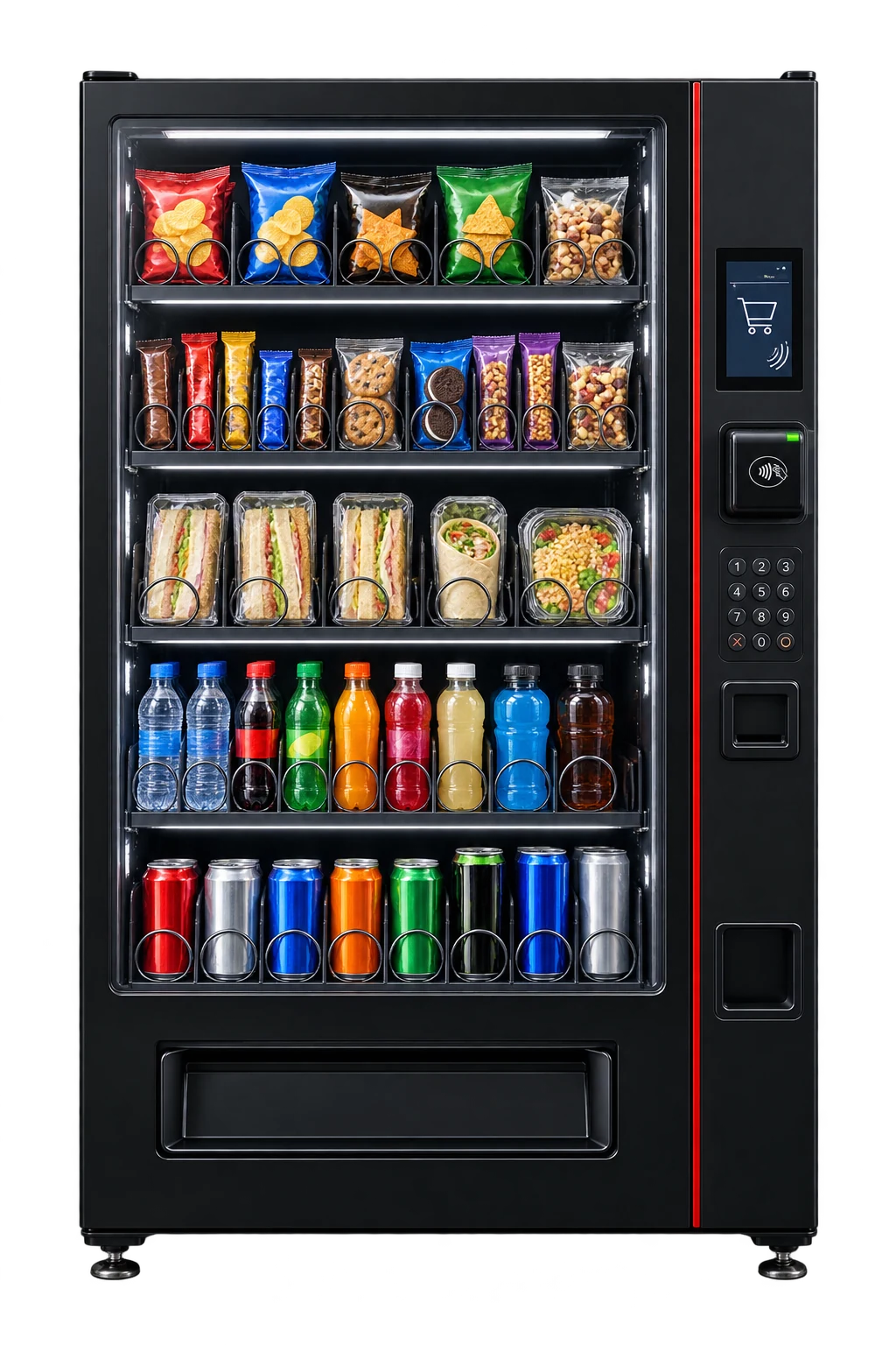 Moderner Verkaufsautomat mit frischen Produkten, Snacks und Getränken